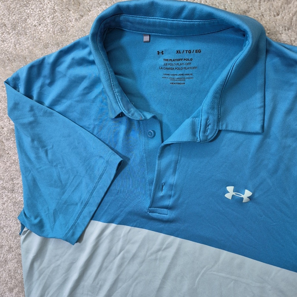 Under Armour Playoff Polo Shirt Mens XL Blue Colorblock Performance Golf UPF